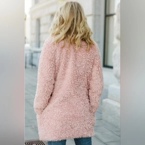 Anthropologie Bishop + Young Teddy Coat Long Fuzzy Blush - Picture 6 of 12